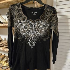 RXB Black and Silver Graphic Blouse